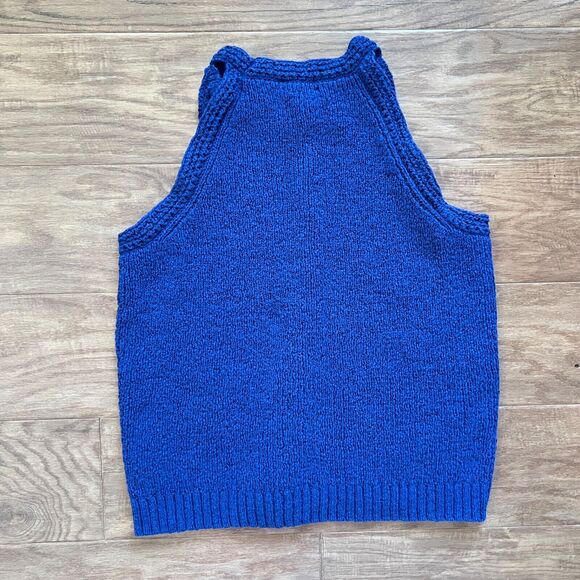 J.Crew Sweater Tank Size XXL Blue High-Neck Textured Pointelle - Picture 2 of 7